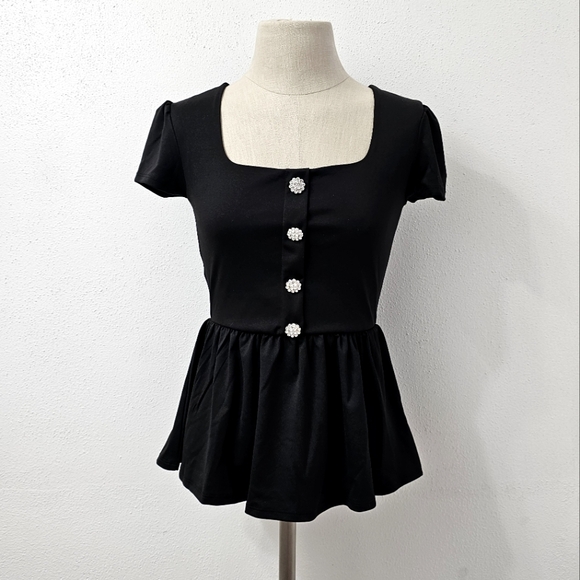 NWOT Jersey Peplum Pullover Top Black Top Size Small - Picture 1 of 6